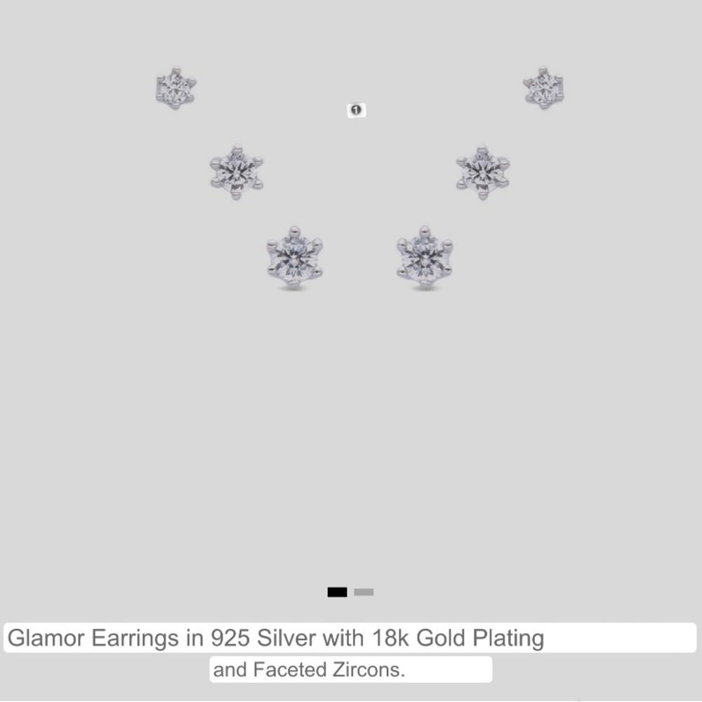 Glamor Earrings in 925 Silver with 18k Gold Plating and Faceted Zircons